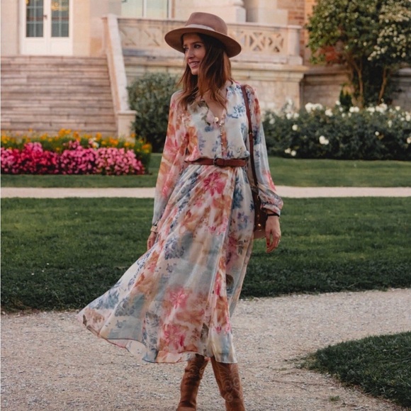 Zara Dresses & Skirts - ZARA Women Floral Printed Midi Dress Size L Watercolor Artsy Beachy Blogger Fav